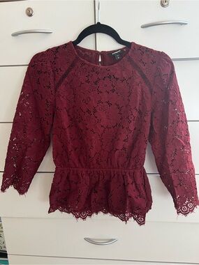 Express Women's Burgundy Lace Peplum Blouse